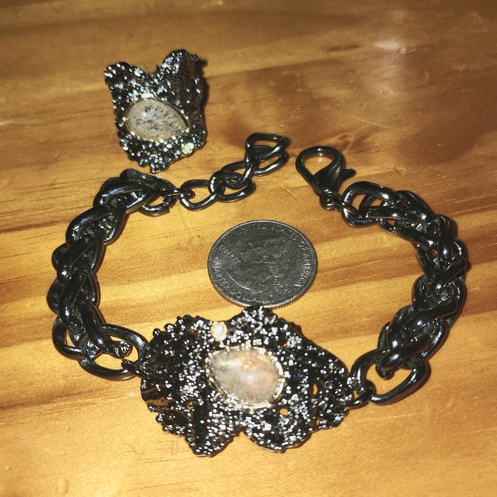 Marble chain bracelet & ring set